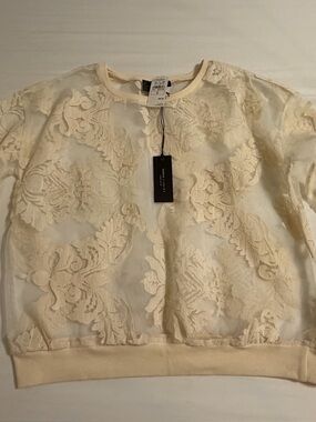 Romeo & Juliet Couture Cream Floral Lace Sheer Top